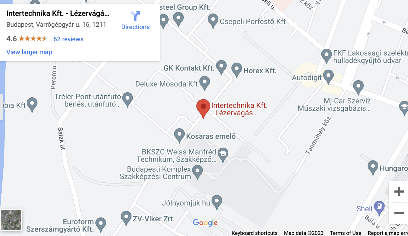 Standort der Intertechnika auf der Karte (1211 Budapest, Varrógépgyár u. 16.) – Routenplanung in neuem Fenster